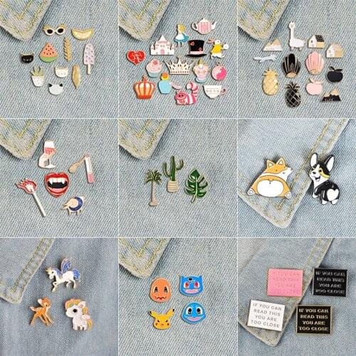 2-14 Pcs/Set Badge Fashion Cartoon Cat Dog Enamel Brooch Cute House Pineapple Leaves Red Wine Rabbit Pin Lapel Backpack Jewelry