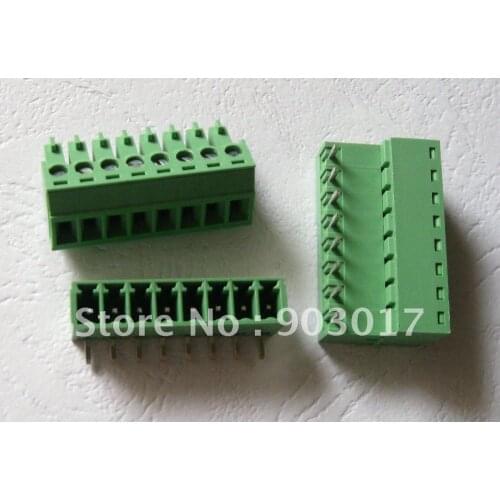 20 pcs Pitch 3.81mm Angle 8pin/way Screw Terminal Block Connector Green Color Pluggable Type with angle pin
