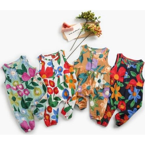 MILANCEL 2021 Summer Girls Clothes Korean Floral Cotton Sleeveless Rompers