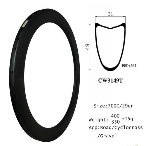 350g only wider stronger carbon bike rims tubular tires 49mm deep 31mm wide disc brake gravel/all road toray weave En Standard