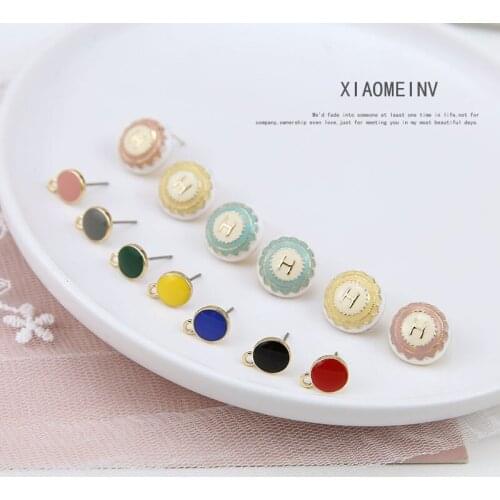 6pcs Japan Vintage Round Womens Studs Earrings Girls Elegant Retro pattern painted Gold Circular Earrings Jewelry Accessories