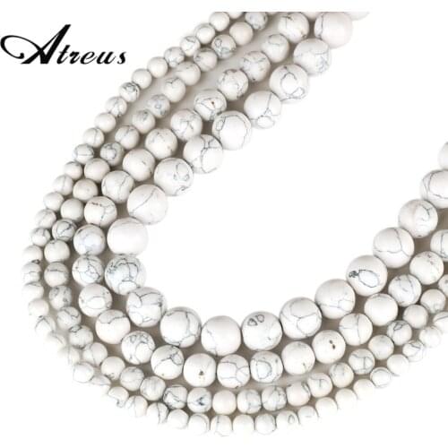 Atreus 4/6/8/10/12/14mm White Howlite Stone Beads Round Loose Smooth Beads For DIY Jewelry Making Bracelets Strand 15