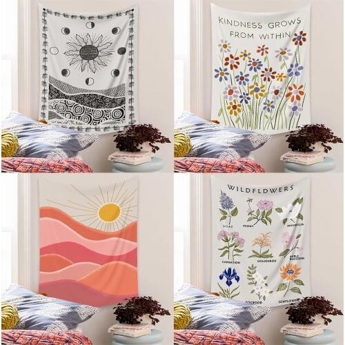 Botanical Wildflower Tapestry Wall Hanging Flower Reference Chart Hippie Bohemian Tapestries Colorful Psychedelic INS Home Decor