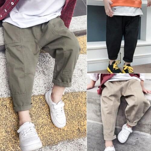 2020 Spring Autumn New Kids Boys Pants Korean Casual Baby Solid Cargo Pants Fashion Loose Cotton Trousers for Boy 2 3 4 5 6 7 Y