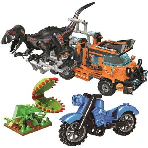 Jurassic World Dinosaur Small Particles 551PCS Truck Building Block 8052 Catching Dinosaur Chasing Car ChildrenS Toy Set Gift