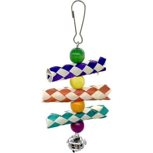 Dorakitten 1pc Parrot Chewing Toy Funny Natural Wooden Cage Bite Toy Parrot Hanging Bell Toy Pet Supplies Random Color