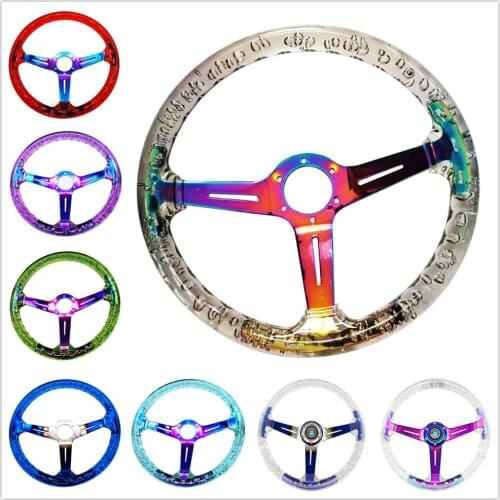 Racing Transparent Steering Wheel 14 Inch 340mm Sport Acrylic Dimple Car Steering Wheel With N*Logo Horn Button