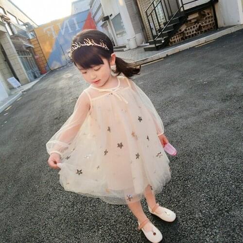DFXD England Style Baby Lace Princess Dress Long Sleeve Star Print Little Girls Birthday Party Dress Kids Costume Vestido 2-8Y