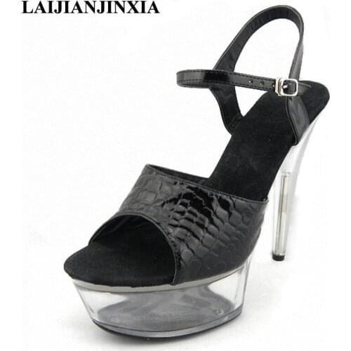 LAIJIANJINXIA Black Sexy Style Women 15cm High Heels Platform Sandals Night Club Party Dress Dancing Shoes Pole Dance Shoes