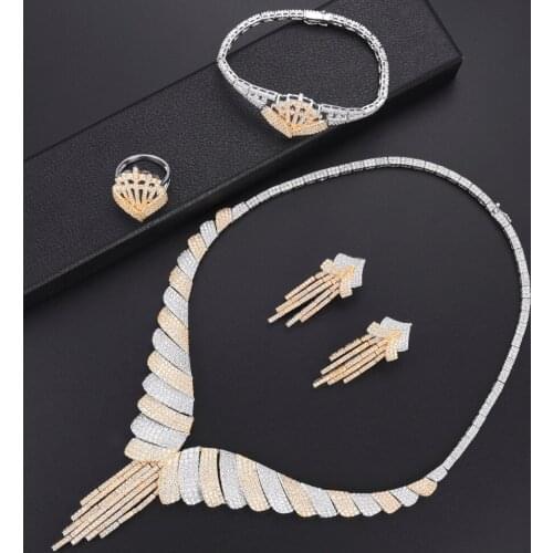 LARRAURI New Unique Design 3 Tone CZ Anniversary Charms Gorgeous Valentines Day Jewelry Sets Gifts Dubai Women Jewelry Sets