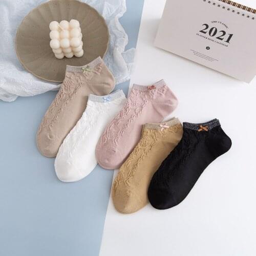 Summer Invisible Short Socks for Women Japanese Kawaii Cute Bowknot Ankle Socks College Style Students Cotton Soft Low Cut Socks