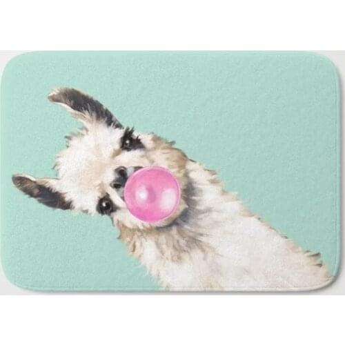 HOT Bathroom Rugs Bubble Gum Sneaky Llama in Green Bath Mat Flannel Absorbent Non Slip Doormat for Entrance Door