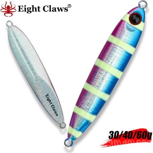 EIGHT CLAWS 30g 40g 60g Metal Fishing Lure Saltwater Jigging Bait Fast Sinking Water Shore Cast Swimbait Glow Jigs
