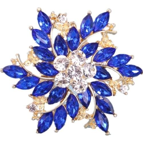 DIEZI Trendy Blue Green Flower Brooch Fashion Brooches Female Gift Rhinestone Brooch For Bridal Bouquet Women Wedding Jewelry