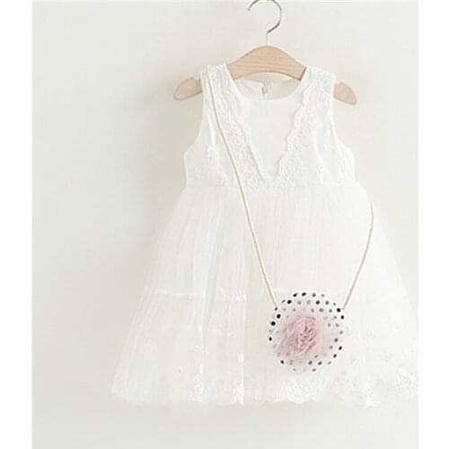 Fashion Cute Infant Baby Girl Sleeveless O-Neck Lace Dress sweet Sundress With Bag Outfit Summer Party princess clothes
