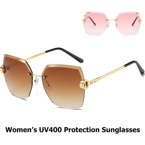 Fashion Women Sunglasses Oversized Rimless Gradient Color Travel Sun Glasses Female UV400 Protection Eyeglasses