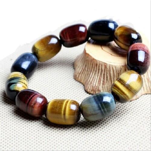Mens Bucket Beads Bracelets Yellow Blue Red Tiger Eye Stone Stripe Bracelets Gift for Women Males Fine Jade Stone Jewelry