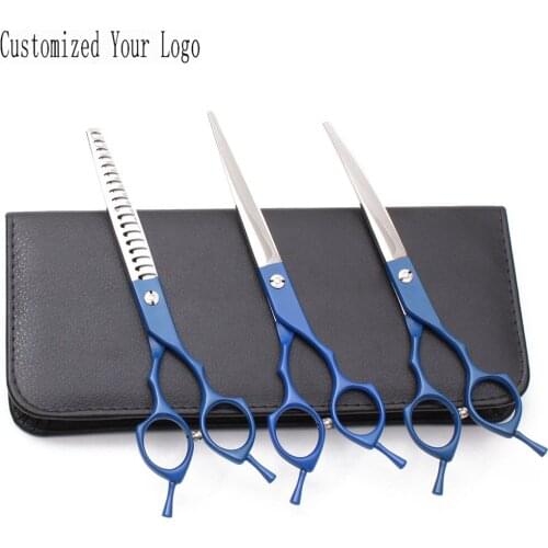Suit 6.5" 7" Engrave Logo 440C Dog Grooming Scissors Set Straight Scissors Thinning Shears Dog Curved Shears Pet Scissors C3009