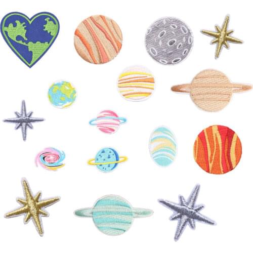 Planet Patches for Clothing UFO Embroidered Appliques Iron on Star Heart-shaped Badges Stripes Planets Stickers on Clothes G