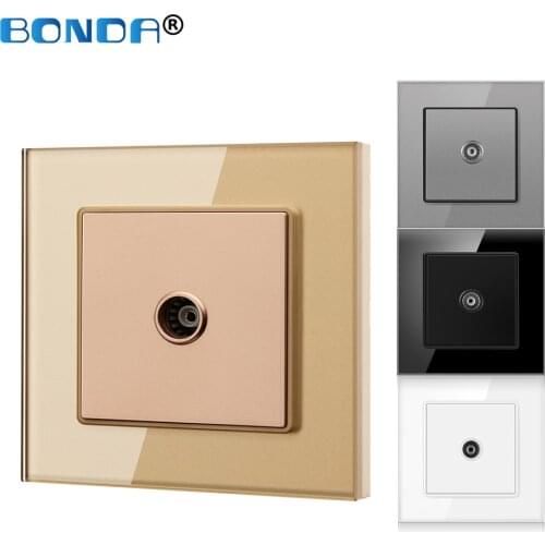 Wall TV Socket Eu/UK Crystal Tempered Glass Panel 86 * 86mm Household Televison Interface Sockets Weak Current Plug Home Outlet