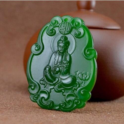 Natural Jade Green Hand Carved Guanyin Pendant Fashion Boutique Jewelry Mens and Womens Necklaces Popular Gift Accessories