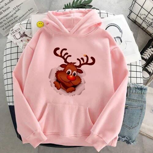 Autumn Winter Fleece Christmas deer Harajuku Print Pullover Thick Loose Women Hoodies Sweatshirt Female O-neck Casual oversized