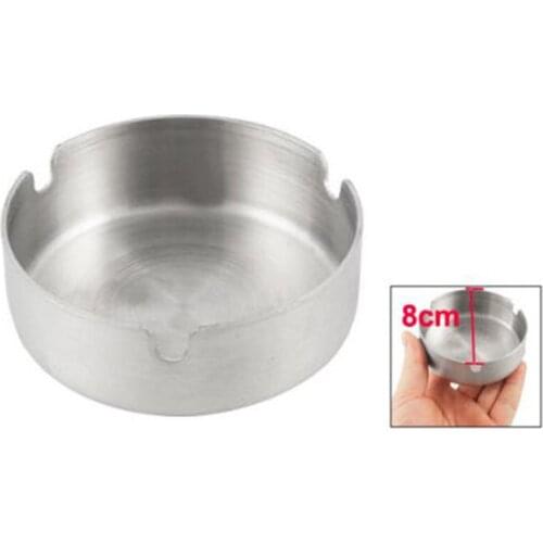 1pc 8cm Diameter Silver Tone Stainless Steel Round Shape Cigarette Ashtray