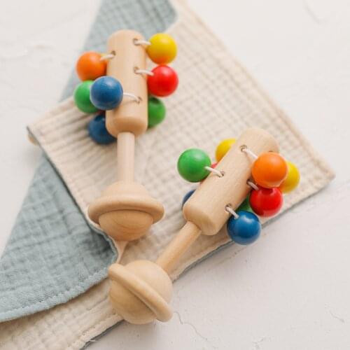 New Arrival Baby Wooden Rattle Colorful Ringing bell Infant Hand bell Baby Rattles Jingle bells Montessori Educational Toy