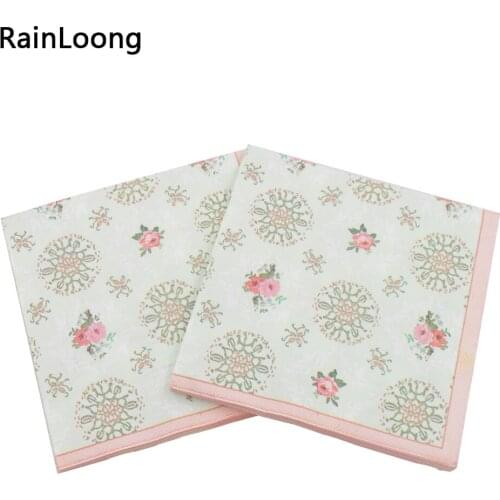 [RainLoong] 3Plys Beverage Paper Napkins Flower Print Tissue Napkins Decoration Serviette 33*33cm 5packs (20pcs/pack)