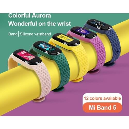 Strap For Mi Band 5 WristBand Diamond Pattern Silicone Strap For Original Xiaomi Mi Band 5 Bracelet Replacment Band miband 5