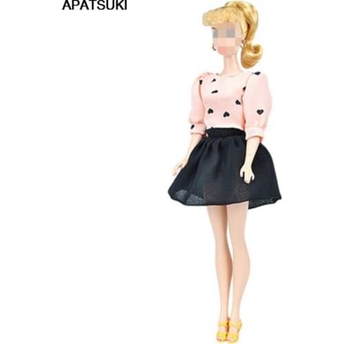 Handmade Fashion Doll Clothes For Barbie Outfits Set Party Gown Love Heart Top Shirt & Tutu Skirt 1/6 Dolls Accessories Kid Toys
