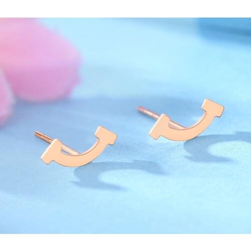 YUNLI Real 18K Gold Jewelry Stud Earrings Solid AU750 Simple Smile Design for Women Fine Jewelry Gift