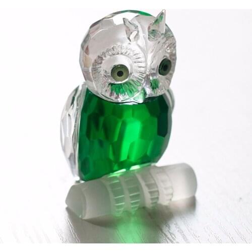 H&D 2.7'' Green Crystal Owl Figurine Collection Paperweight Table Centerpiece Ornament Home Wedding Decoeration Souvenir Gifts