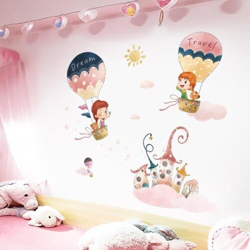 Creative Hot Air Balloon Wall Stickers Girls Room Kids Room Decor Bedroom Warm Wall Decals Decorative Wallpaper Self-adhesive
