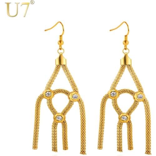 U7 Statement Stainless Steel Earrings For Women Party Gift New Gold/Silver Color Crystal Drop Earrings Hiphop Jewelry E748