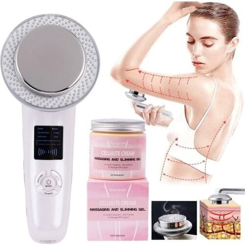 6 In 1 Ultrasonic Slimming Machine EMS Body Massager Slimming Machine with Fat Burn Slim Cream Gel Cavitation Skincare Tools