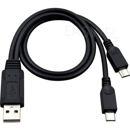 USB 2.0 A Male Plug to Dual 2 Micro Male Splitter Y Data Charge Cable Connector