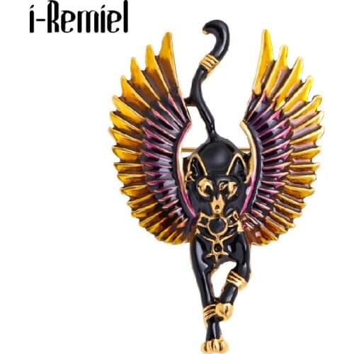 Vintage Animal Brooches for Men Women Ancient Egyptian Wings Cat Corsage Sphinx Cute Cat Brooch Pendant Badge Pins for Backpacks