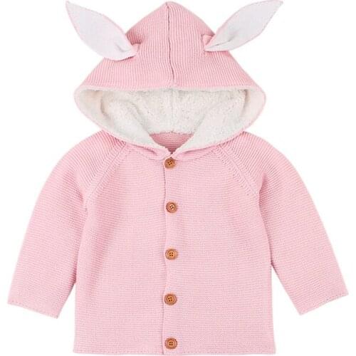 Knitted Baby Clothes 100% Cotton Baby Sweater Autumn Winter Bunny Hooded Toddler Girls Boys Cardigan Jacket And Coat Outerwear