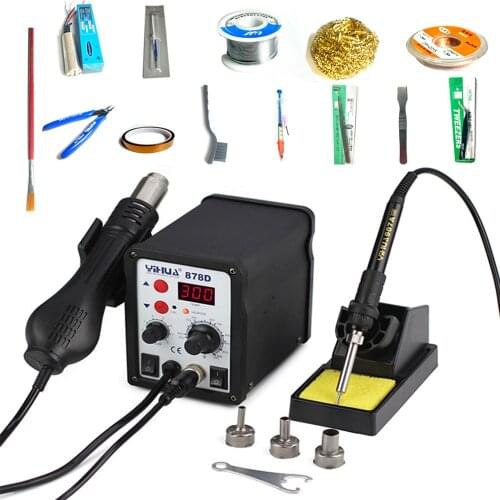 YIHUA 878D Soldering Station LED Digital Solder Iron desoldering station BGA Rework Solder Station Hot Air gun 110V 220V 700W
