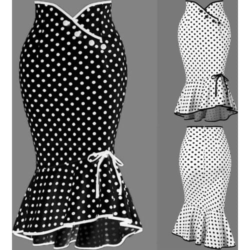 Summer Skirt Fashion Women High Waist Lady Office Skirt Sexy Slim Polka Dot Mermaid Skirt Trumpet Ruffle Women Work Office Skirt