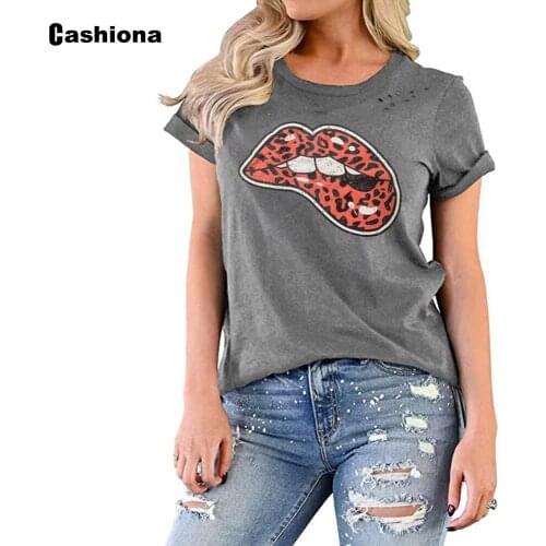 Plus size 4xl 5xl Women Elegant Leisure Casual T-shirt Model Lips Print O-neck Loose Womens Top 2021 New Summer Tee shirt Femme