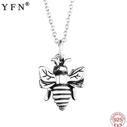 YFN Real 925 Sterling Silver Necklace Bumble Bee Charm Necklace Silver Vintange Pendants Necklaces For Women Gift Silver Chains