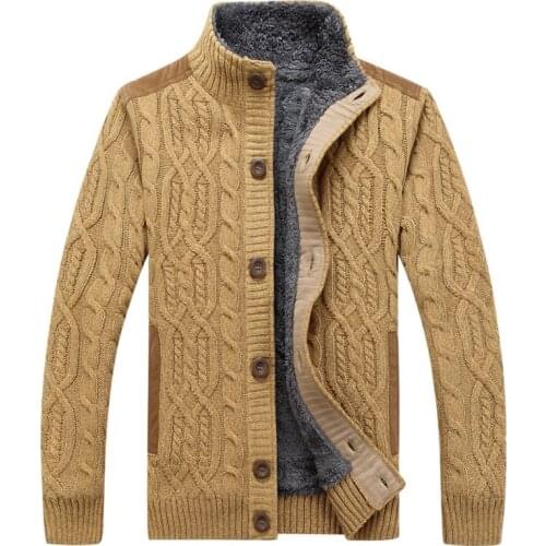 Winter Sweater Men Warm Thick Velvet Sweatercoat Single-breasted Casual Men Sweater Pattern Knitwear Cardigan Jacket Male