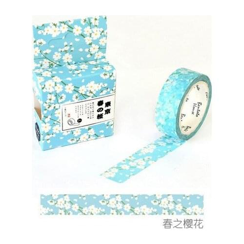 1.5cm 7m 1 pcs Cherry Blossoms in Spring style washi tape Adhesive DIY Scrapbook Masking gift decor