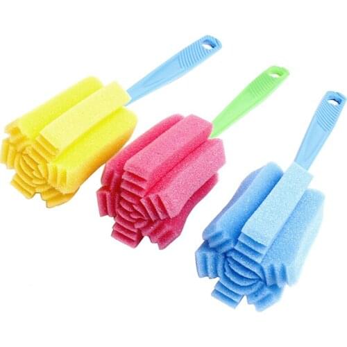 1pc Sponge Cleaning Cup Brush Simple And Durable Cup Brush Plastic Handle Sponge Brush Home Kitchen Supplies Color Random