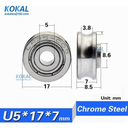 [U517-7NJ]10PCS high quality U groove type pneumatic power tool flute ball bearing pulley guide rail LR25 bearing U0517 5*17*7mm