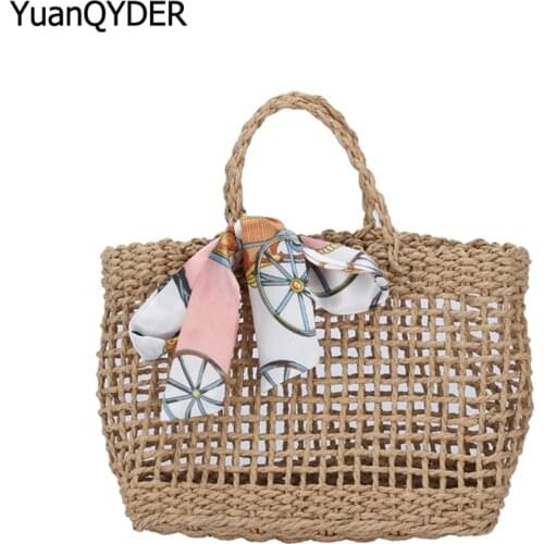 2021 New Fashion Designer Straw Ladies Handbags Solid Color Shoulder Bag Womens Casual Bow Travel Bag Wallet Bolsa Feminina