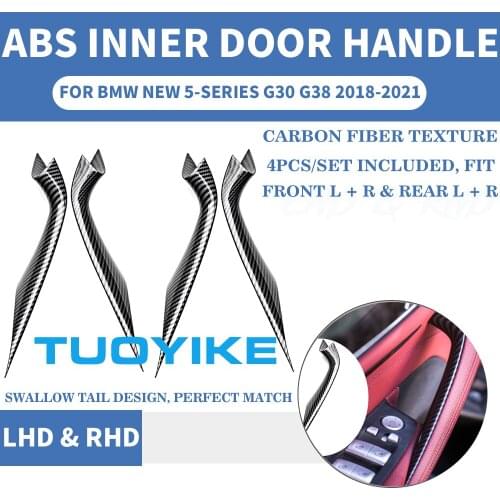 4PCS LHD RHD Carbon Fiber Car Styling Interior Door Panel Handle Inner Pull Protective Cover Trim For BMW NEW 5-series G30 G38