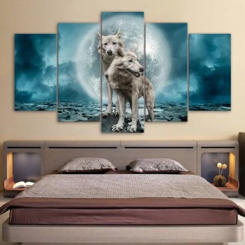 5 panel wall art on canvas art Wolfs in the moon modern Modular pictures canvas wall art